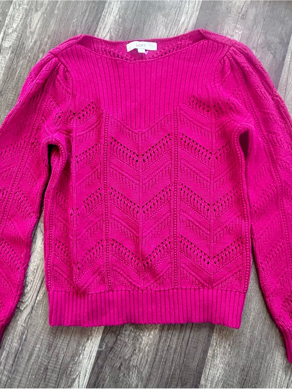 LOFT Women's Bright Fuchsia Pointelle Crewneck Sweater